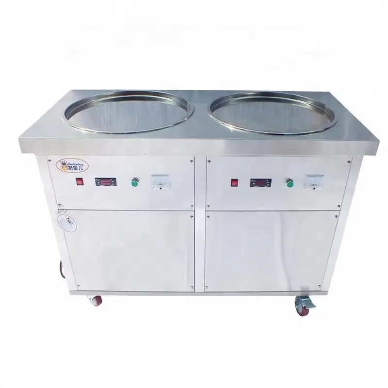Rolled Ice Cream Machine Fried Plate - Double round stainless steel t plate