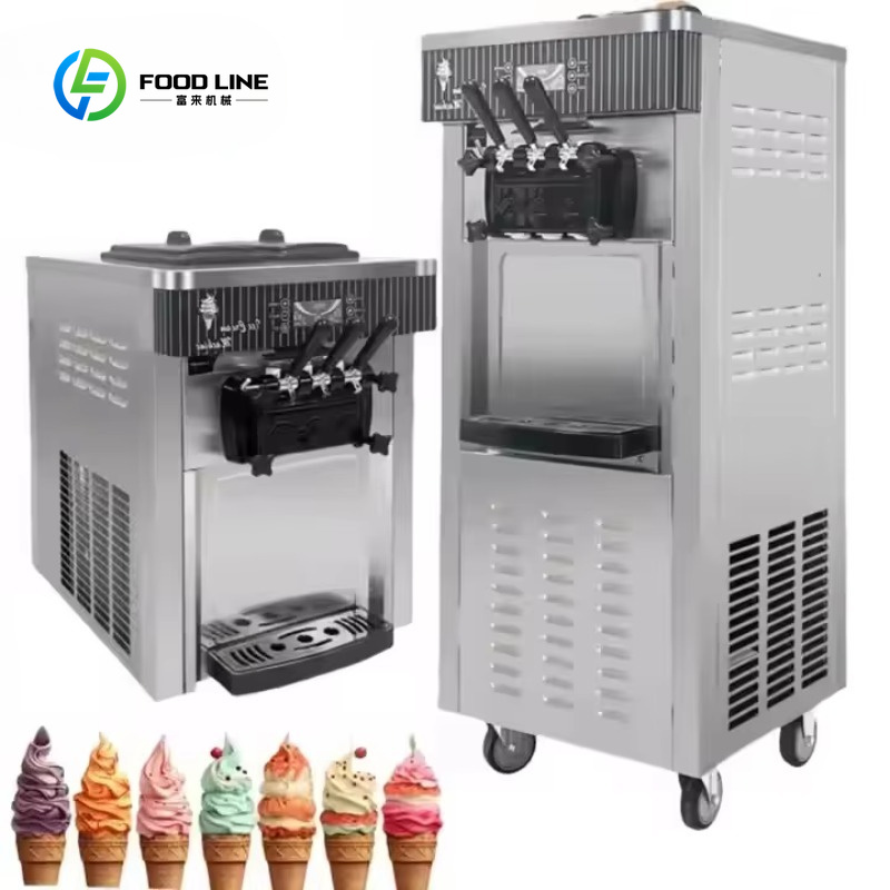 Soft Ice Cream Maker Machine Commercial - Customized Vertical/Desktop 3 Flavors Self Cleaning